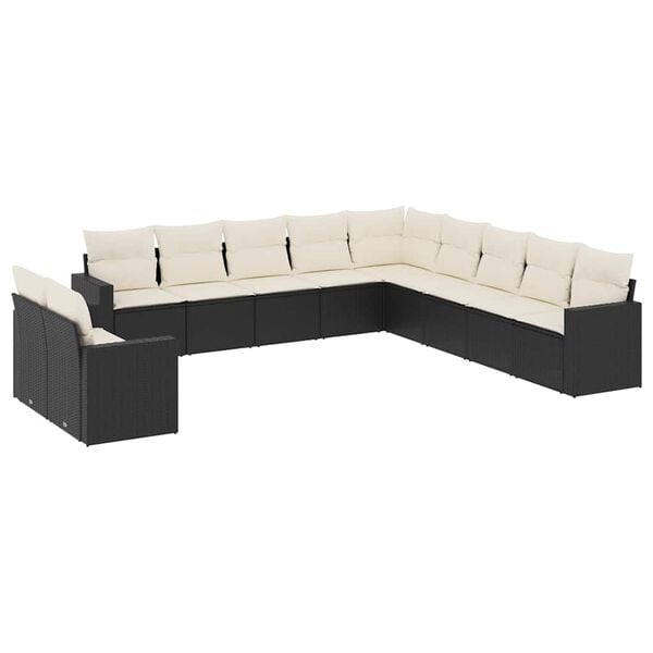 vidaXL 11 Piece Garden Sofa Set with Cushions Black Poly Rattan