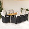 vidaXL 9 Piece Garden Dining Set with Cushions Black Poly Rattan