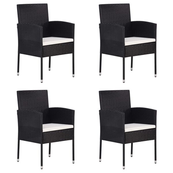 vidaXL Garden Chairs with Cream White Cushions 4 pcs Black Poly Rattan