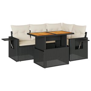vidaXL 5 Piece Garden Sofa Set with Cushions Black Poly Rattan