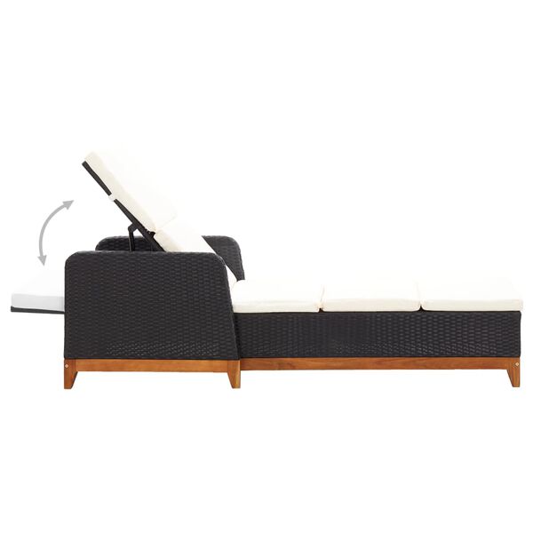 vidaXL Sun Lounger Poly Rattan and Solid Acacia Wood Black