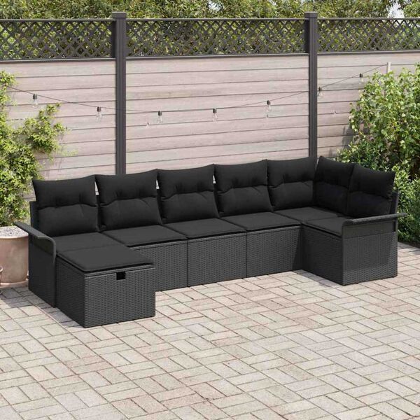 vidaXL Garden Sofa Set with Cushion 7 pcs Black Poly rattan