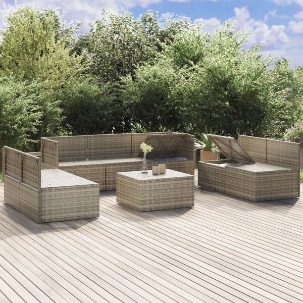 vidaXL 8 Piece Garden Lounge Set with Cushions Grey Poly Rattan