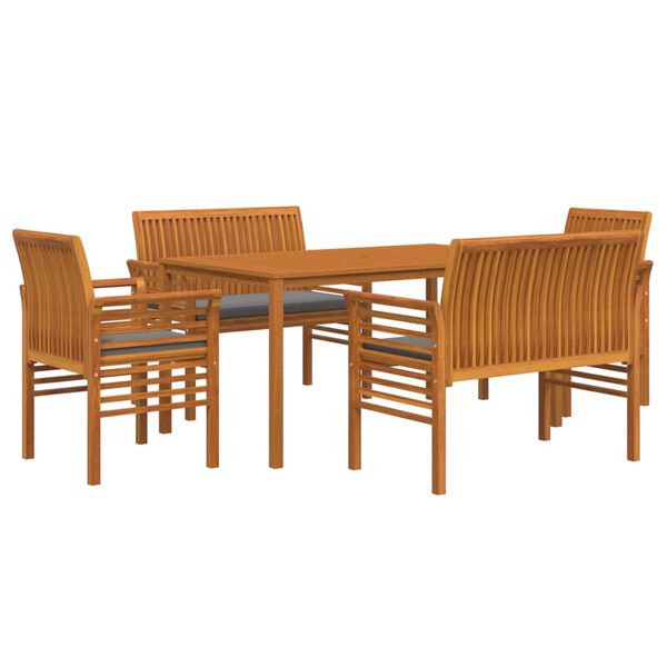 vidaXL 5 Piece Outdoor Dining Set with Cushions Solid Wood Acacia