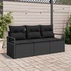vidaXL Garden Sofa Set with Cushion 3 pcs Black Poly Rattan