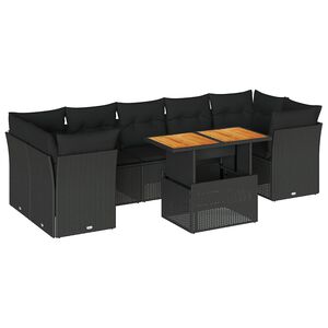 vidaXL 8 Piece Garden Sofa Set with Cushions Black Poly Rattan