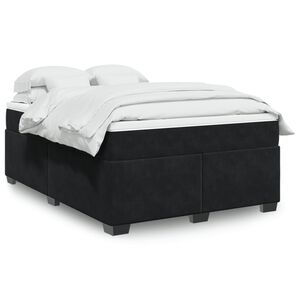 vidaXL Box Spring Bed with Mattress Black Queen Velvet