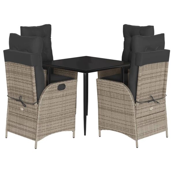 vidaXL 5 Piece Garden Dining Set with Cushions Grey Poly Rattan