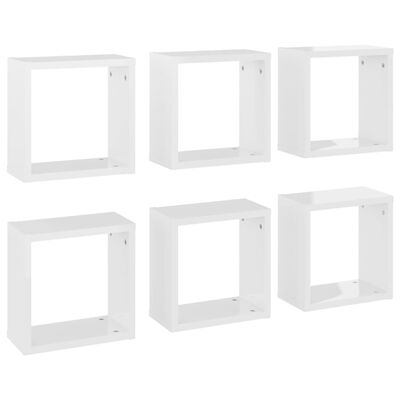vidaXL Wall Cube Shelves 6 pcs High Gloss White 30x15x30 cm
