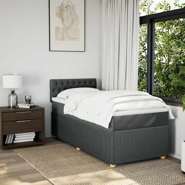 vidaXL Box Spring Bed with Mattress Dark Grey King Single Fabric