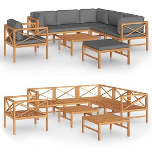 vidaXL 8 Piece Garden Lounge Set with Grey Cushions Solid Teak Wood