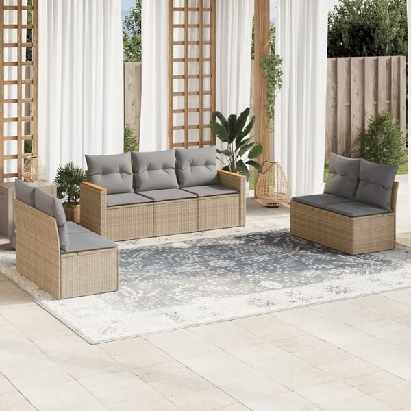 vidaXL 7 Piece Garden Sofa Set with Cushions Mix Beige Poly Rattan