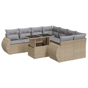 vidaXL 9 Piece Garden Sofa Set with Cushions Beige Poly Rattan