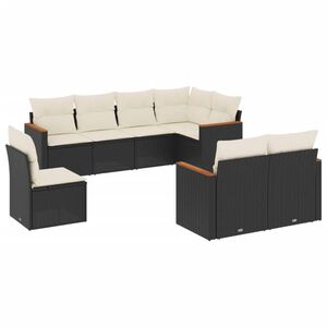 vidaXL 8 Piece Garden Sofa Set with Cushions Black Poly Rattan