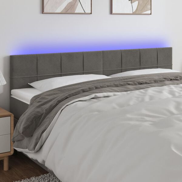 vidaXL LED Headboard Dark Grey 160x5x78/88 cm Velvet