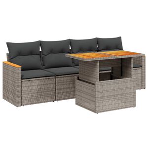 vidaXL 5 Piece Garden Sofa Set with Cushions Grey Poly Rattan