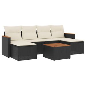 vidaXL 7 Piece Garden Sofa Set with Cushions Black Poly Rattan