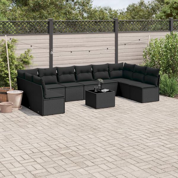 vidaXL 11 Piece Garden Sofa Set with Cushions Black Poly Rattan