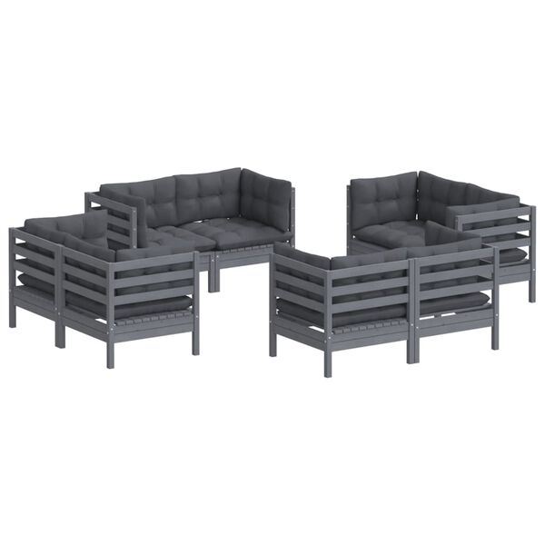 vidaXL 8 Piece Garden Lounge Set with Anthracite Cushions Pinewood