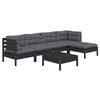 vidaXL 6 Piece Garden Lounge Set with Cushions Black Pinewood