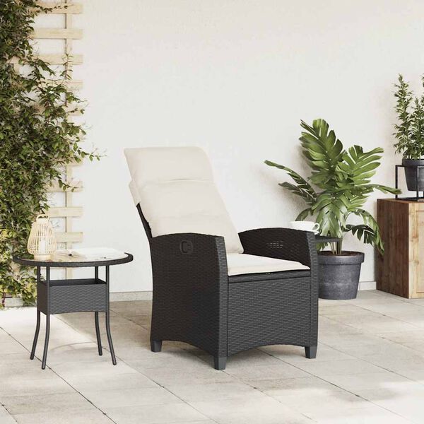 vidaXL Reclining Garden Chair with Side Table Black Poly Rattan