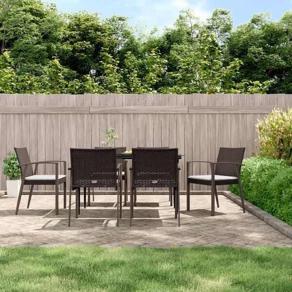 vidaXL Garden Chairs with Cushions 6 pcs Brown 56.5x57x83 cm Poly Rattan