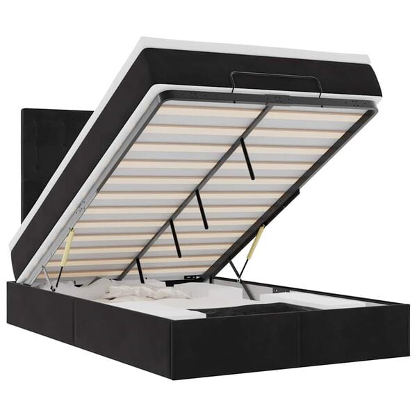 vidaXL Ottoman Bed with Mattresses & LEDs Black King Single Velvet