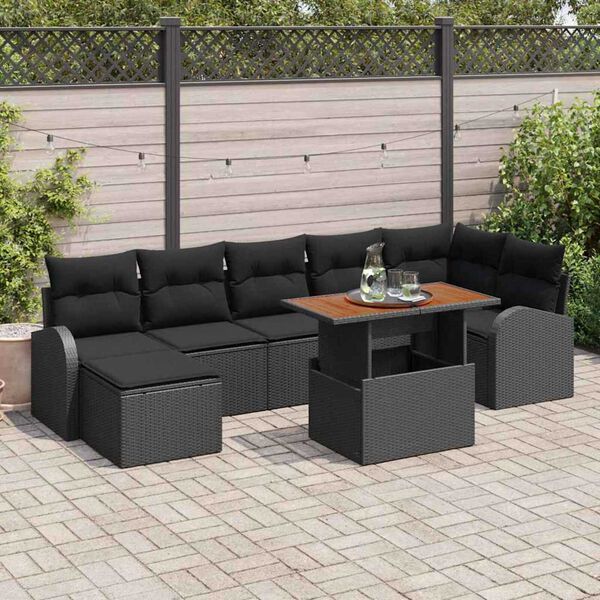vidaXL Garden Sofa Set with Storage 8 pcs Black Poly rattan