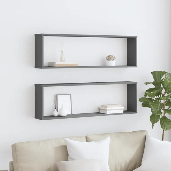 vidaXL Wall Cube Shelf 2 pcs Grey 100x15x30 cm Engineered Wood