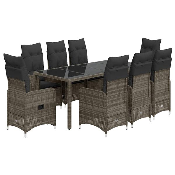 vidaXL 9 Piece Garden Bistro Set with Cushions Grey Poly Rattan