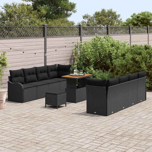 vidaXL Garden Sofa Set Height-Adjustable 11 pcs Black Poly Rattan