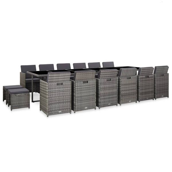 vidaXL 17 Piece Outdoor Dining Set with Cushions Poly Rattan Grey