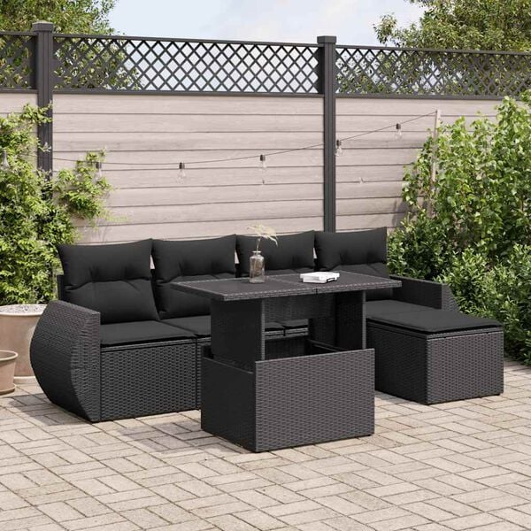 vidaXL 6 Piece Garden Sofa Set with Cushions Black Poly Rattan