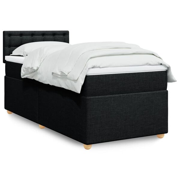 vidaXL Box Spring Bed with Mattress Black King Single Fabric