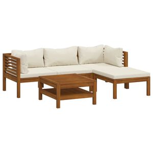 vidaXL 5 Piece Garden Lounge Set with Cream Cushion Solid Acacia Wood