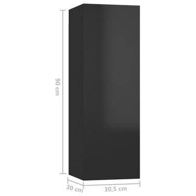 vidaXL TV Cabinet High Gloss Black 30.5x30x90 cm Engineered Wood