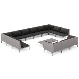 vidaXL 14 Piece Garden Lounge Set with Cushions Poly Rattan Dark Grey