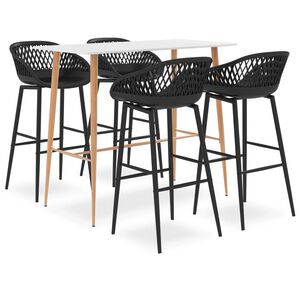 vidaXL Bar Set | White, Black | MDF, Metal, PP | Modern | Bar Set | Rectangular