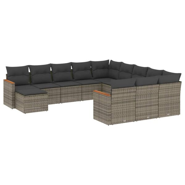 vidaXL 12 Piece Garden Sofa Set with Cushions Grey Poly Rattan