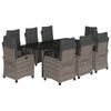 vidaXL 9 Piece Garden Dining Set with Cushions Grey Poly Rattan