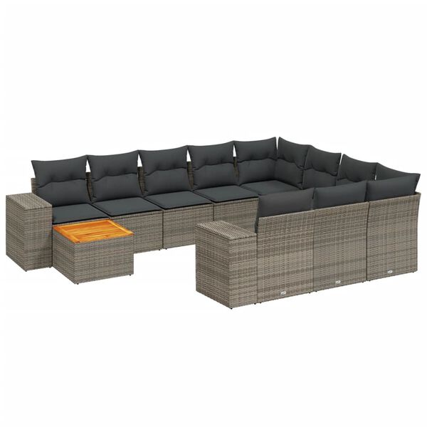 vidaXL 11 Piece Garden Sofa Set with Cushions Grey Poly Rattan