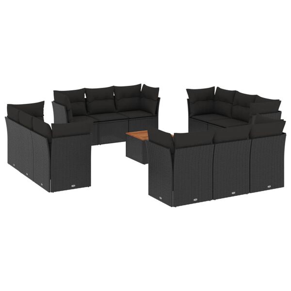 vidaXL 13 Piece Garden Sofa Set with Cushions Black Poly Rattan