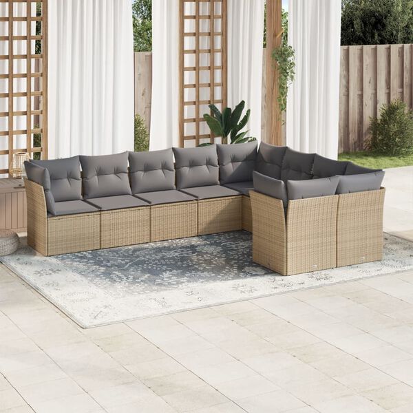 vidaXL 9 Piece Garden Sofa Set with Cushions Beige Poly Rattan