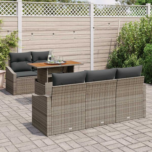 vidaXL Garden Sofa Set with Storage 6 pcs Grey Poly rattan