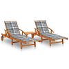 vidaXL Sun Loungers 2 pcs with Table and Cushions Solid Acacia Wood