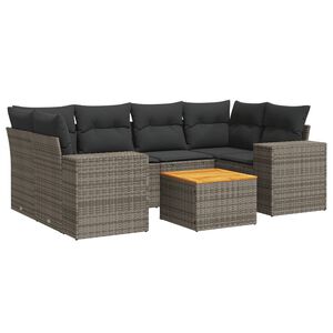 vidaXL 7 Piece Garden Sofa Set with Cushions Grey Poly Rattan