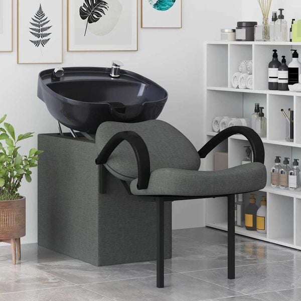 vidaXL Shampoo Chair Dark Grey and Black 63 x 141 x 92 cm Fabric