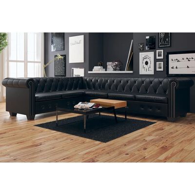 vidaXL Chesterfield Corner Sofa 6-Seater Artificial Leather Black