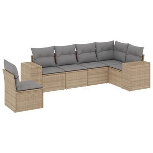 vidaXL 6 Piece Garden Sofa Set with Cushions Beige Poly Rattan