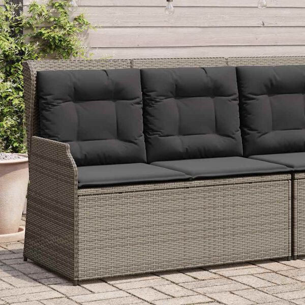 vidaXL Reclining Garden Bench with Cushions Grey Poly Rattan